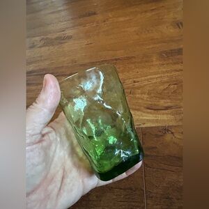 Vintage Tumbler Green Glass Crinkle or Driftwood Pattern Morgantown Glass Co